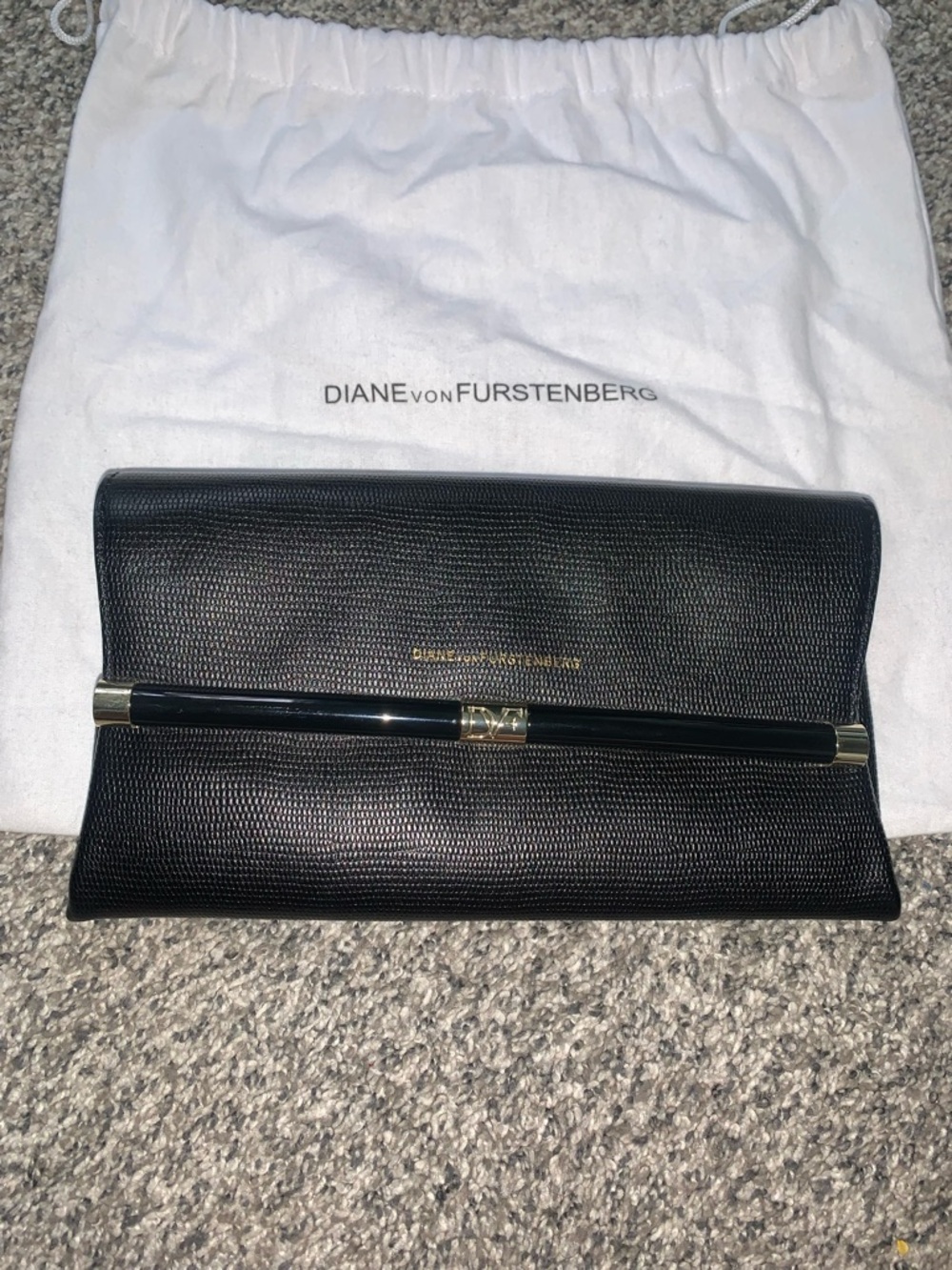 Diane von Furstenberg Black Textured Clutch